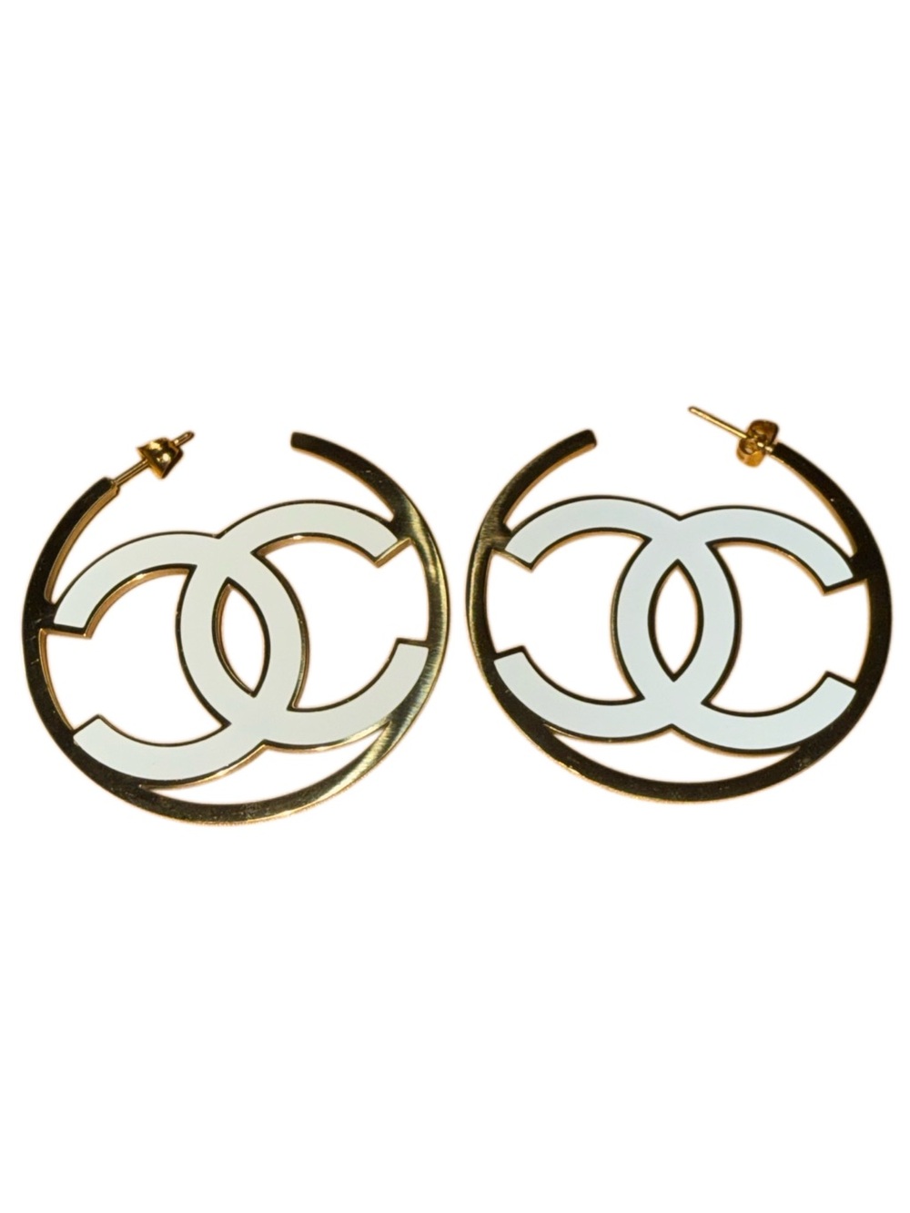 White Double C Hoop Earrings Gold Tone NWT